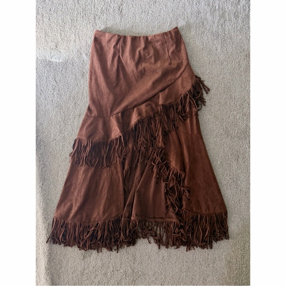 SHEIN Dresses & Skirts - faux suede brown skirt with fringe